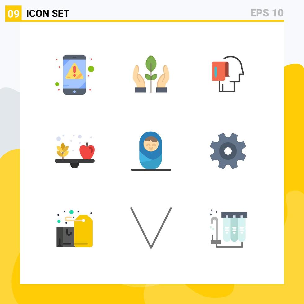 9 concept de couleur plate pour les sites Web mobiles et les applications santé de bébé commencer le régime commencer les éléments de conception vectoriels modifiables vecteur