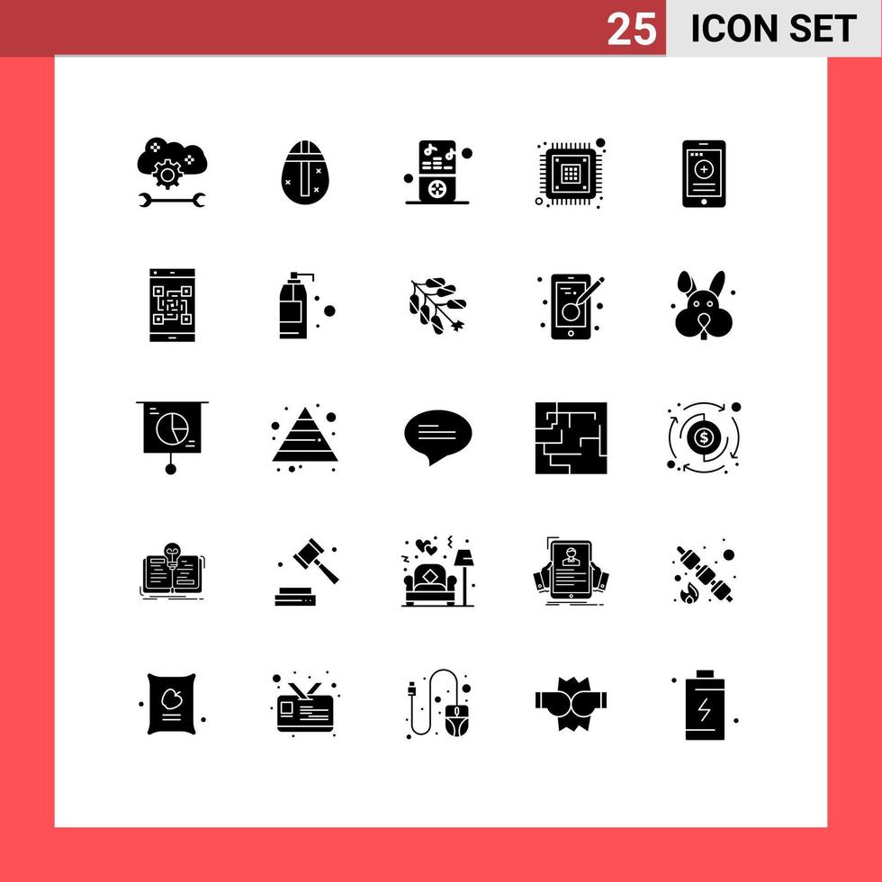 pack de glyphes solides de 25 symboles universels d'éléments de conception vectoriels modifiables de lecteur de données de vacances de périphérique matériel vecteur