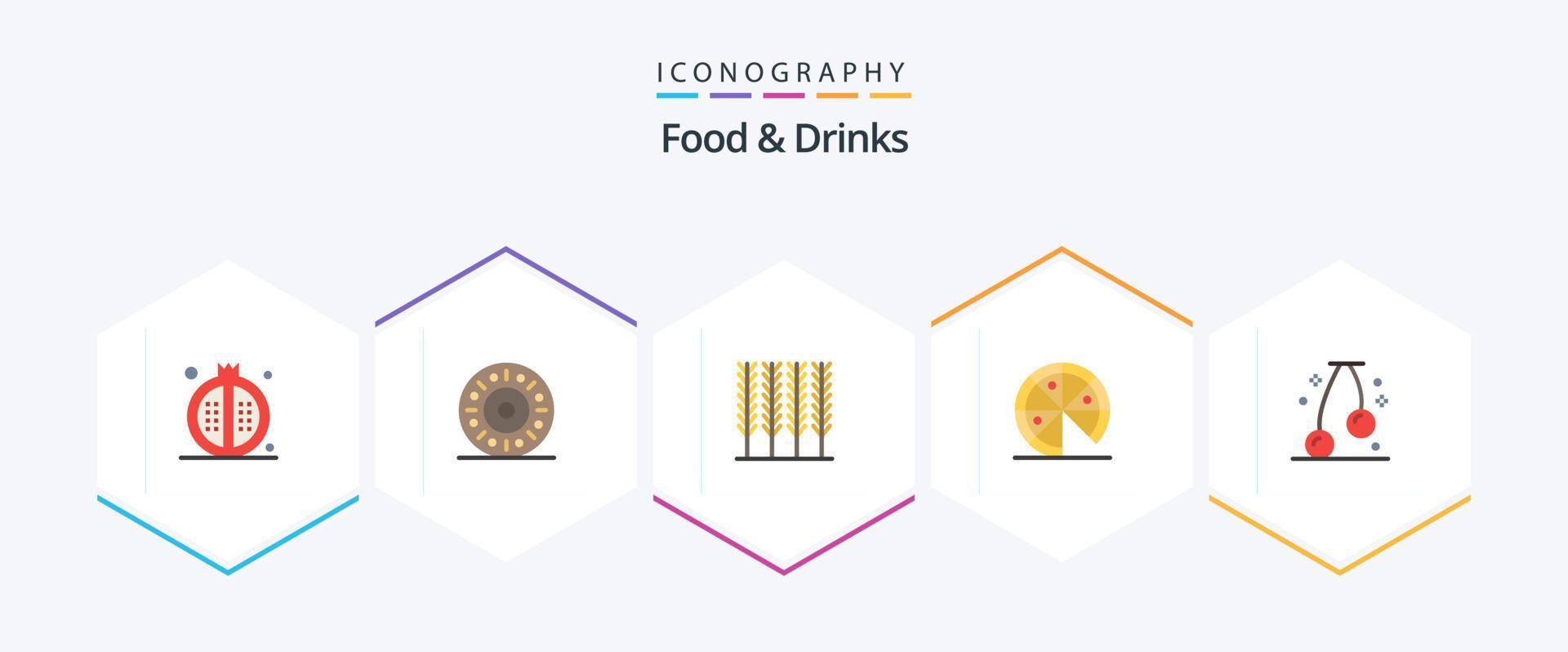 nourriture et boissons pack de 25 icônes plates comprenant. nourriture. céréale. cerise. déchet vecteur