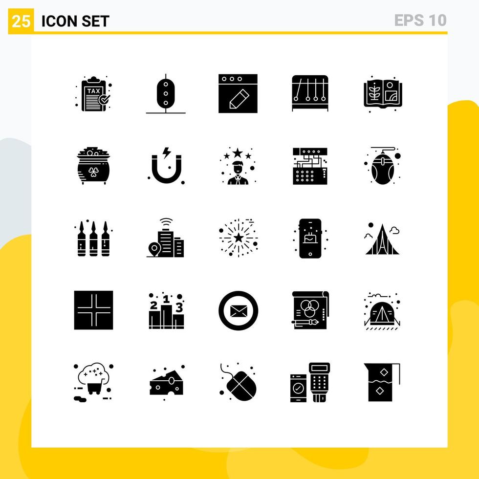 interface mobile glyphe solide ensemble de 25 pictogrammes d'éléments de conception vectoriels modifiables de la physique des sciences végétales de l'agriculture agricole vecteur