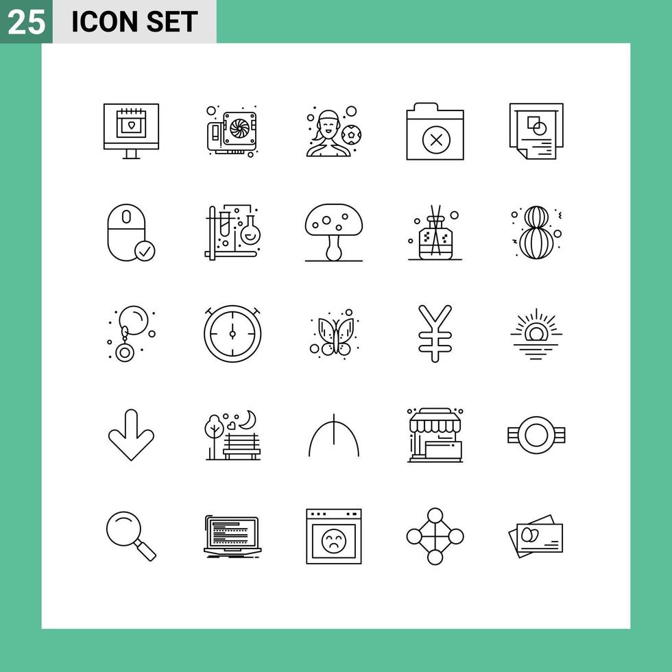 ensemble de 25 symboles d'icônes d'interface utilisateur modernes signes pour le graphique de présentation dossier de joueuse supprimer les éléments de conception vectoriels modifiables vecteur