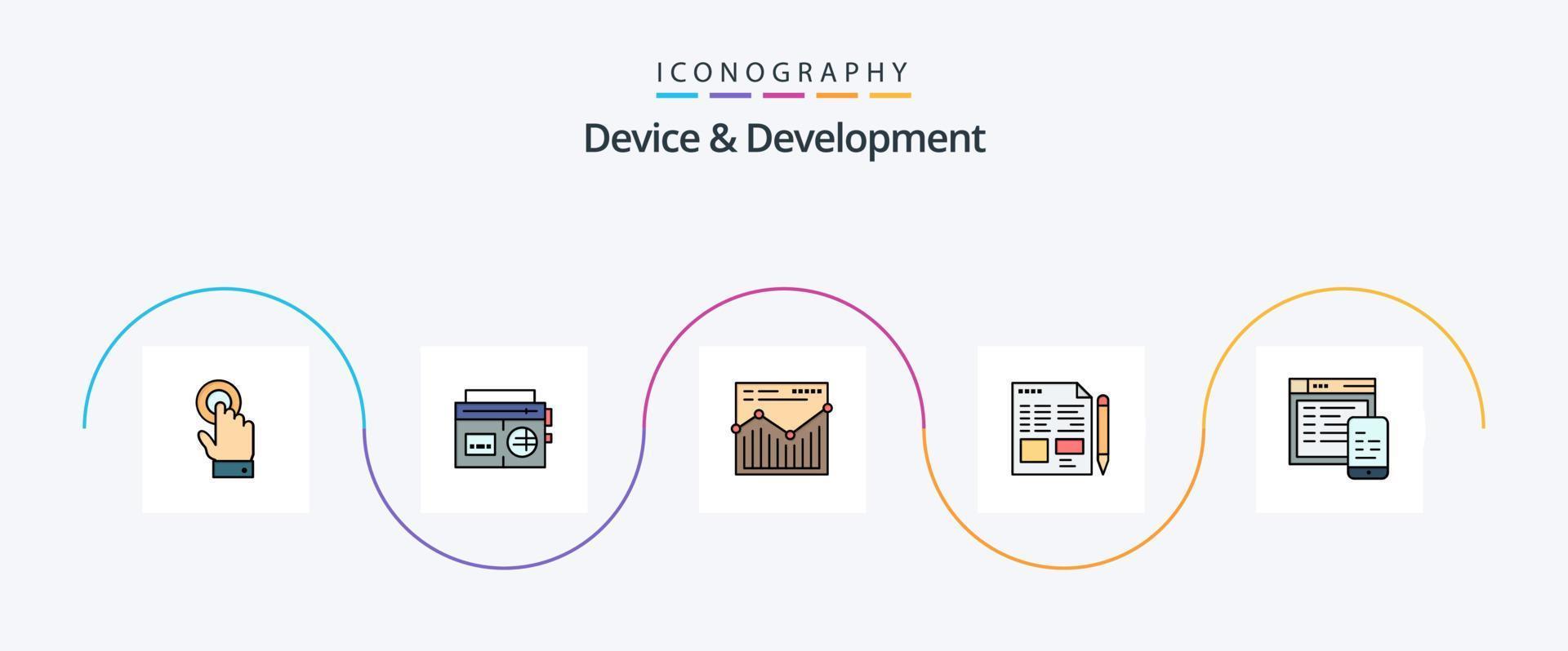 appareil et ligne de développement remplis de 5 icônes plates, y compris la conception. éducation. une analyse. crayon. dossier vecteur