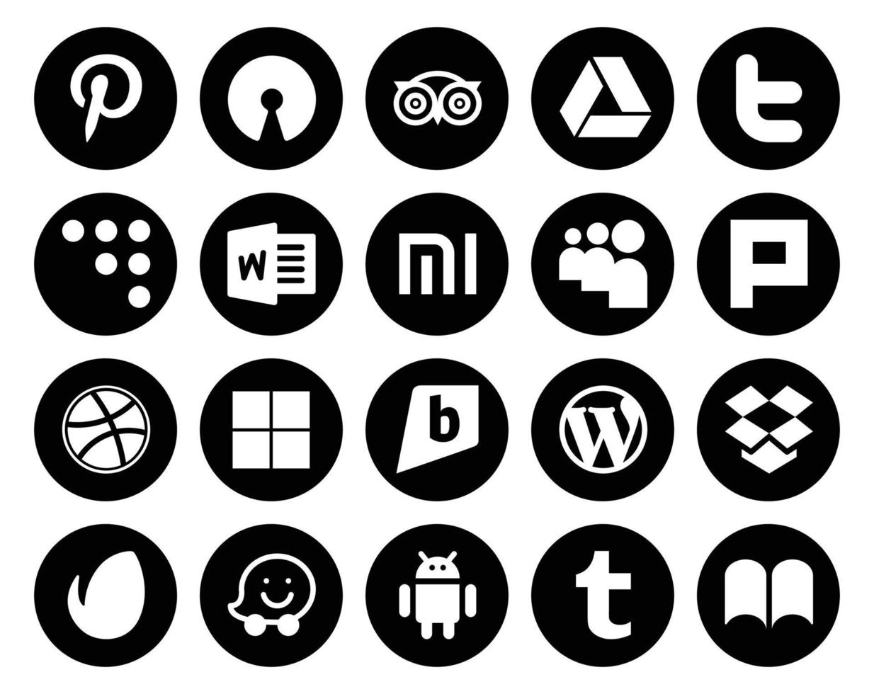 pack de 20 icônes de médias sociaux comprenant dropbox wordpress word brightkite dribbble vecteur