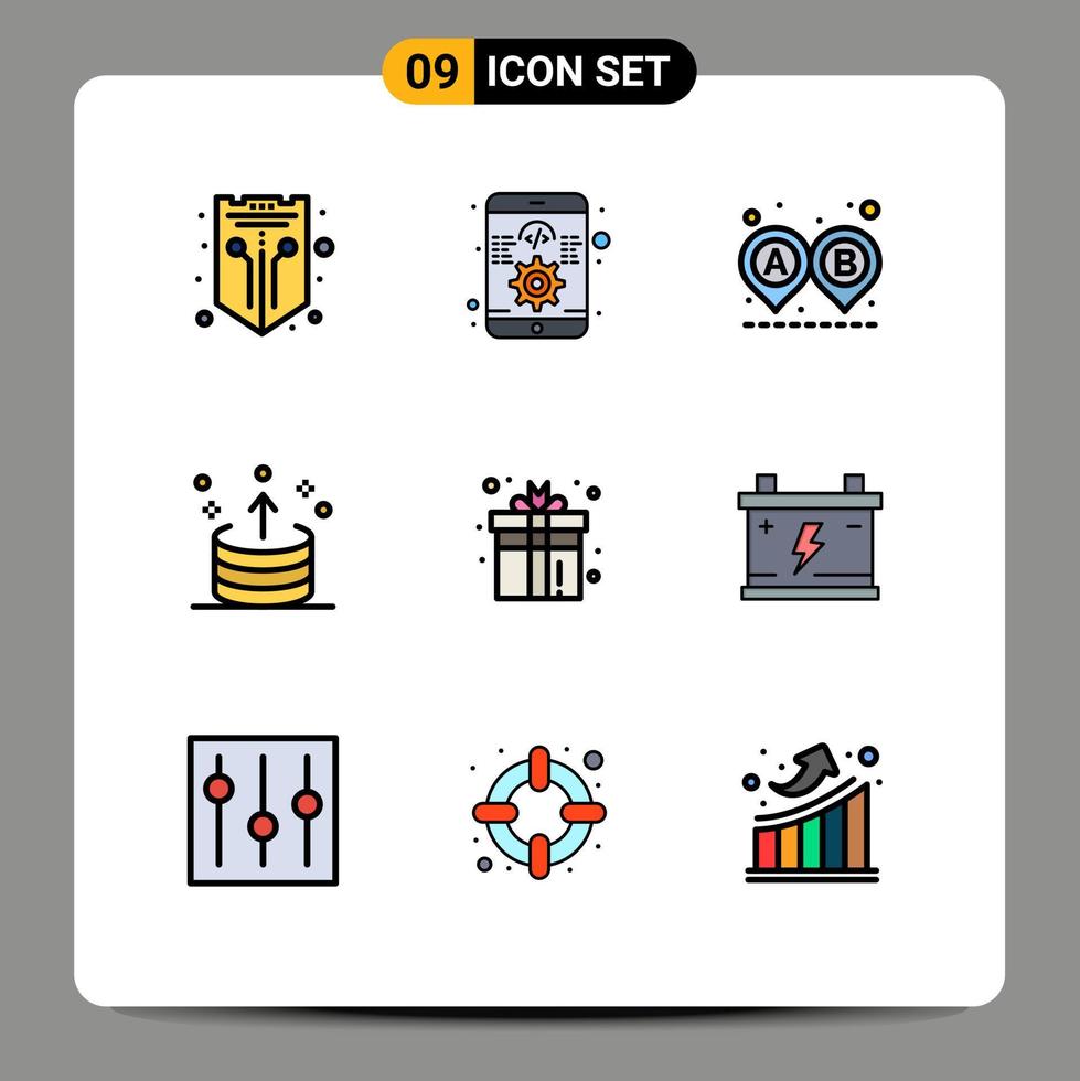 groupe de 9 signes et symboles de couleurs plates remplies pour l'exportation d'éléments de conception vectoriels modifiables vecteur