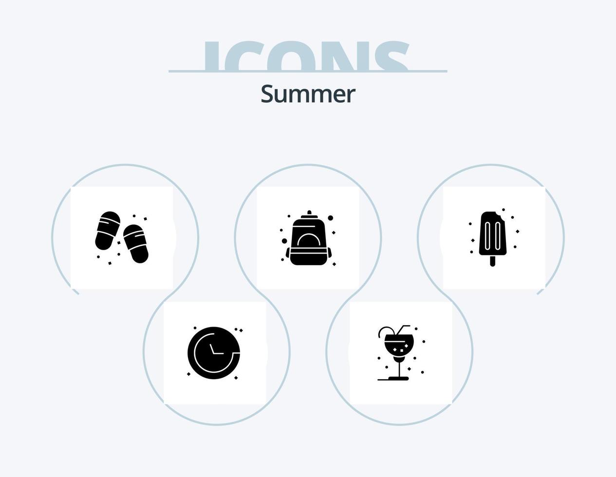 pack d'icônes de glyphe d'été 5 conception d'icônes. crème. Montagne. paille. sac. chaussons vecteur