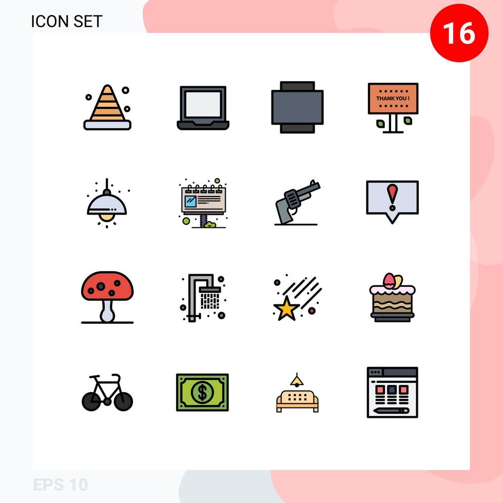 groupe de 16 signes et symboles de lignes remplies de couleurs plates pour la mise en page forfaitaire de la maison grâce aux éléments de conception vectoriels créatifs modifiables vecteur