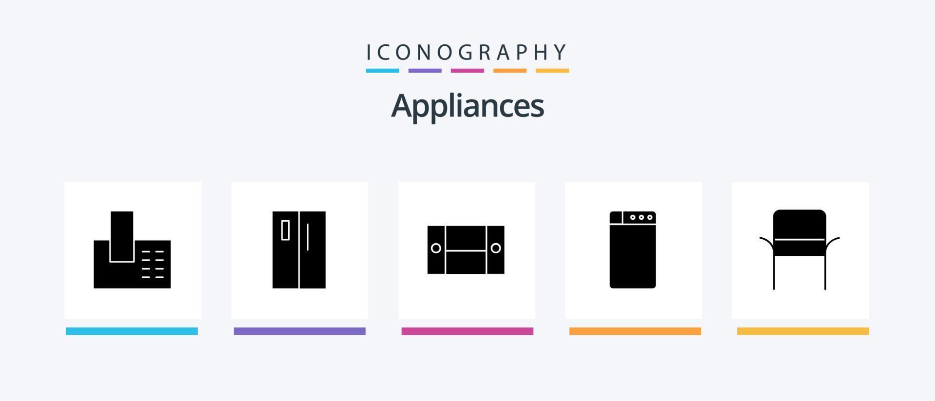 électroménagers glyphe 5 pack d'icônes, y compris la maison. chaise. côté. la lessive. appareils électroménagers. conception d'icônes créatives vecteur