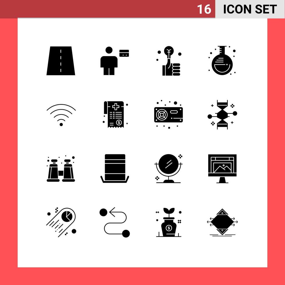 16 signes de glyphes solides universels symboles d'investissement d'expérience de crédit de flacon de laboratoire éléments de conception vectoriels modifiables vecteur