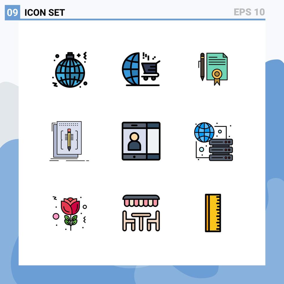 interface mobile filledline couleur plate ensemble de 9 pictogrammes de langue modifier les documents de code d'achat éléments de conception vectoriels modifiables vecteur