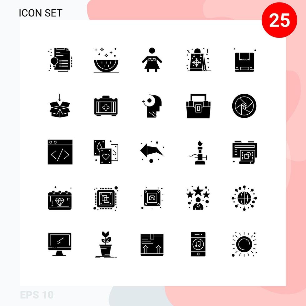 25 pack de glyphes solides de l'interface utilisateur de signes et symboles modernes de la boîte de shopping tranche sac de flocons éléments de conception vectoriels modifiables vecteur