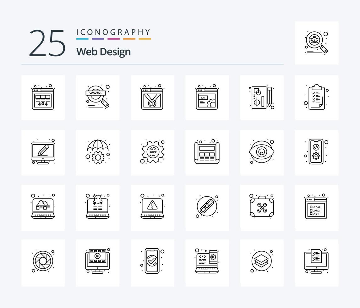 pack d'icônes de 25 lignes de conception Web, y compris graphique. disposition. badge. la toile. motif vecteur