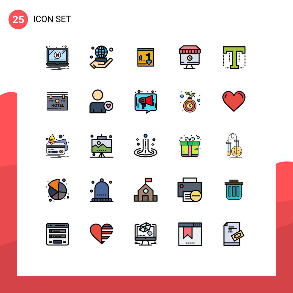 25 interface utilisateur ligne remplie pack de couleurs plates de signes et symboles modernes de police e safe computer shop éléments de conception vectoriels modifiables vecteur