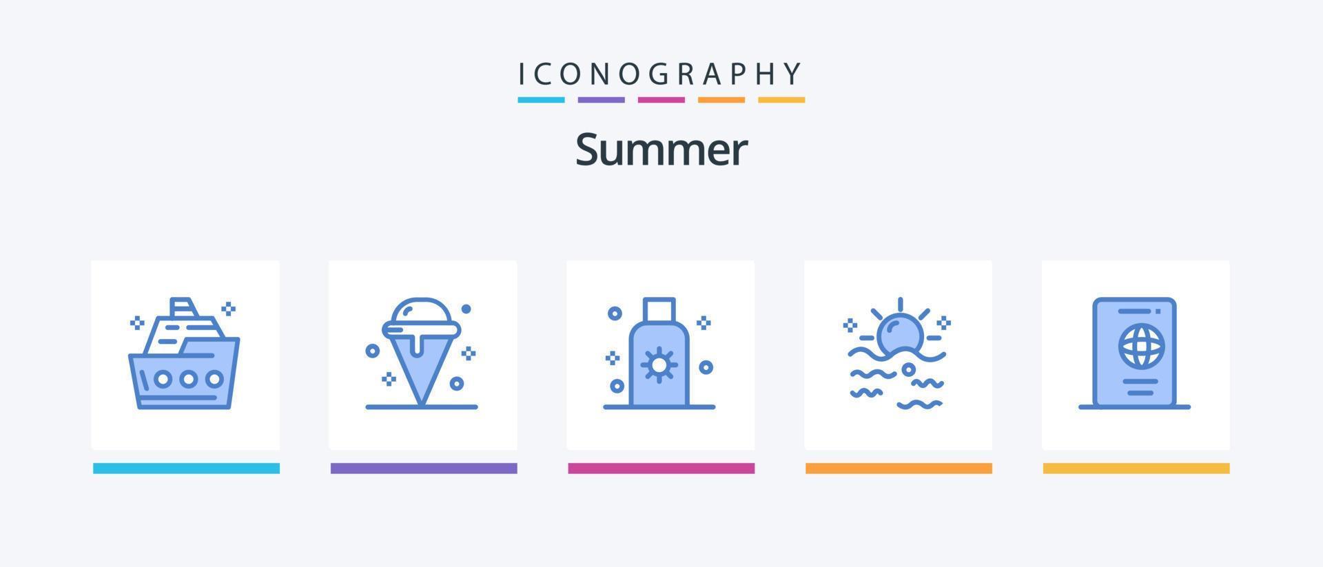pack d'icônes été bleu 5, y compris l'été. mer. l'été. crème solaire. l'été. conception d'icônes créatives vecteur