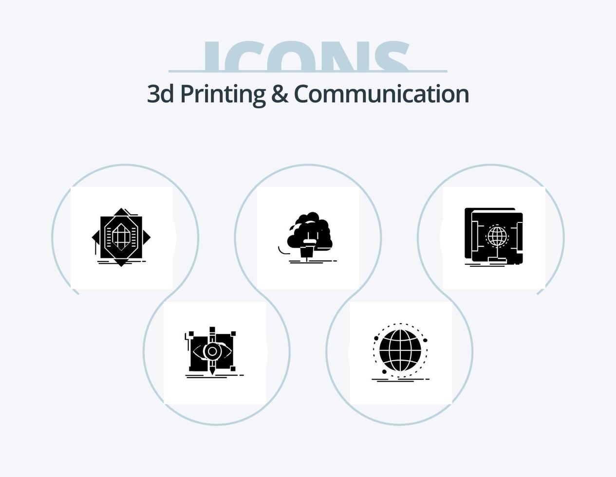 pack d'icônes de glyphe d'impression et de communication 3d 5 conception d'icônes. énergie. nuage. réseau. formant. fabrication vecteur