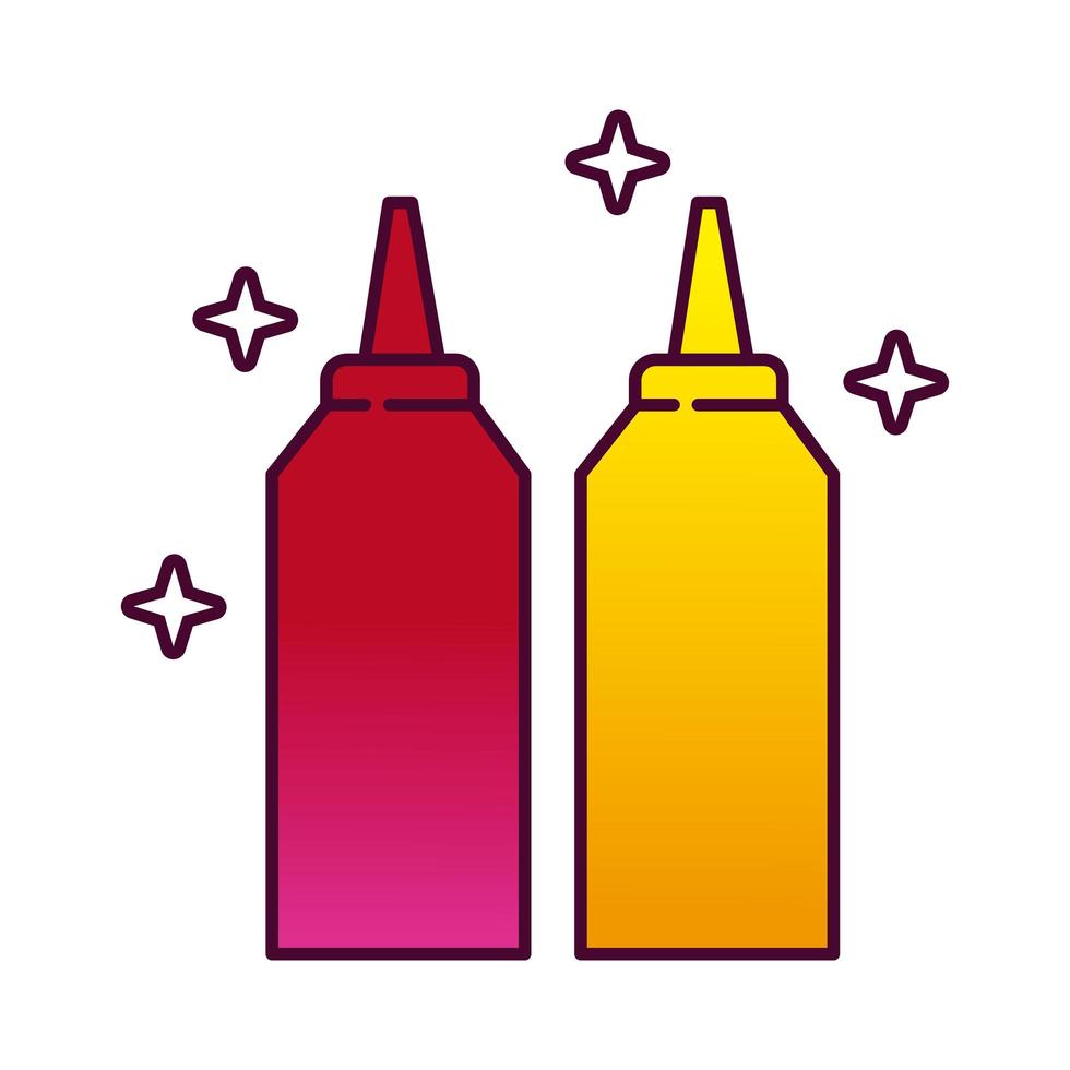 Icône de style détaillé de bouteilles de ketchup et de moutarde vecteur