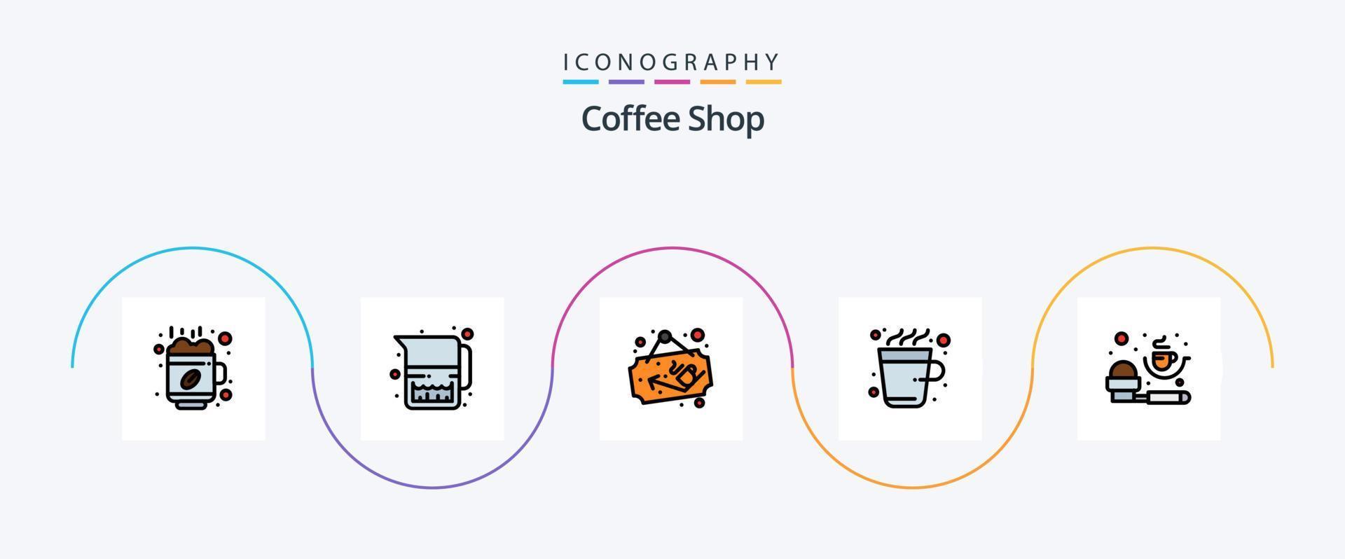 ligne de café remplie de 5 icônes plates, y compris la mesure. chaud. café. boire. café vecteur