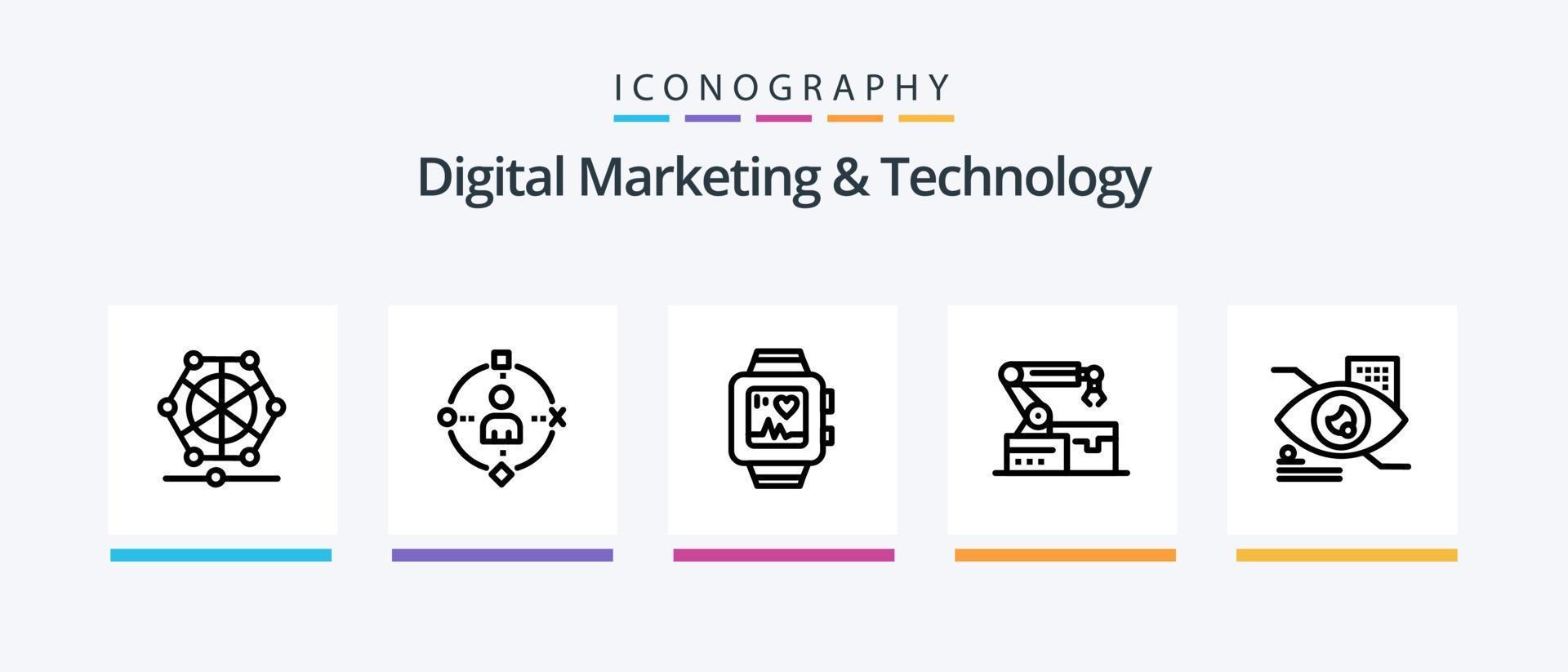 pack d'icônes de la ligne 5 de marketing numérique et de technologie, y compris la robotique. connecter. atou. routeur. l'Internet. conception d'icônes créatives vecteur