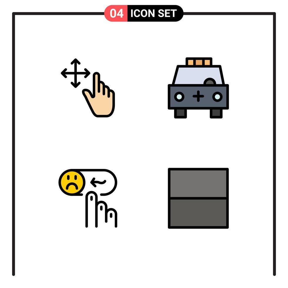 4 signes universels de couleur plate fillline symboles d'aide au doigt ambulance transport éléments de conception vectoriels modifiables tristes vecteur
