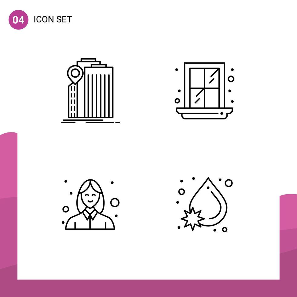 ensemble moderne de 4 pictogrammes de couleurs plates remplies d'éléments de conception vectoriels modifiables d'esthéticienne de fenêtre fédérale de banque vecteur