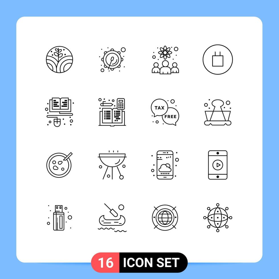 ensemble moderne de 16 contours et symboles tels que la comptabilité apprentissage chercheurs symboles de l'éducation éléments de conception vectoriels modifiables vecteur