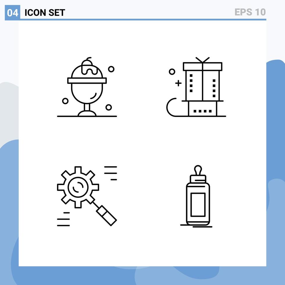 pack de 4 signes et symboles modernes de couleurs plates remplies pour les supports d'impression Web tels que les éléments de conception vectoriels modifiables de données de cadeaux sucrés d'entreprise alimentaire vecteur