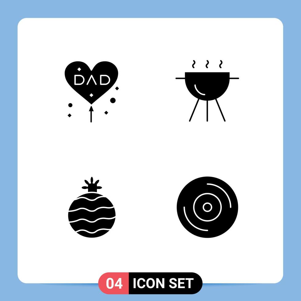symboles d'icônes universelles groupe de 4 glyphes solides modernes d'éléments de conception vectoriels modifiables pour la fête des pères ananas ballon barbecue dj vecteur