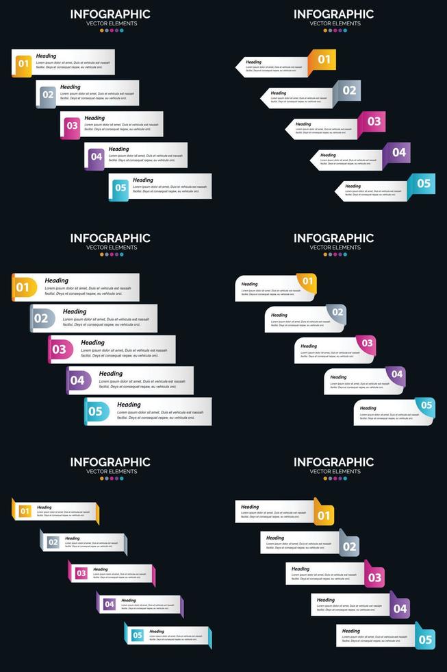 vecteur 6 infographie pack présentation modèle de diapositive 5 étapes cycle diagrammes et chronologies