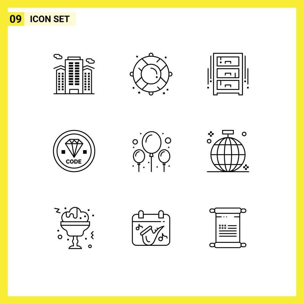 ensemble de 9 contours vectoriels sur la grille pour le développement codage bureau de code de sauvetage dessiner des éléments de conception vectoriels modifiables vecteur
