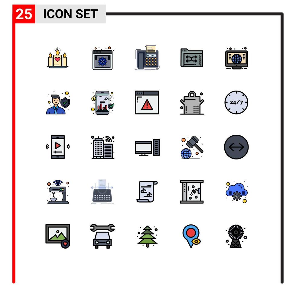 pack d'interface utilisateur de 25 couleurs plates de base en ligne remplie d'éléments de conception vectoriels modifiables par fax de sauvegarde Web de données de dossier vecteur