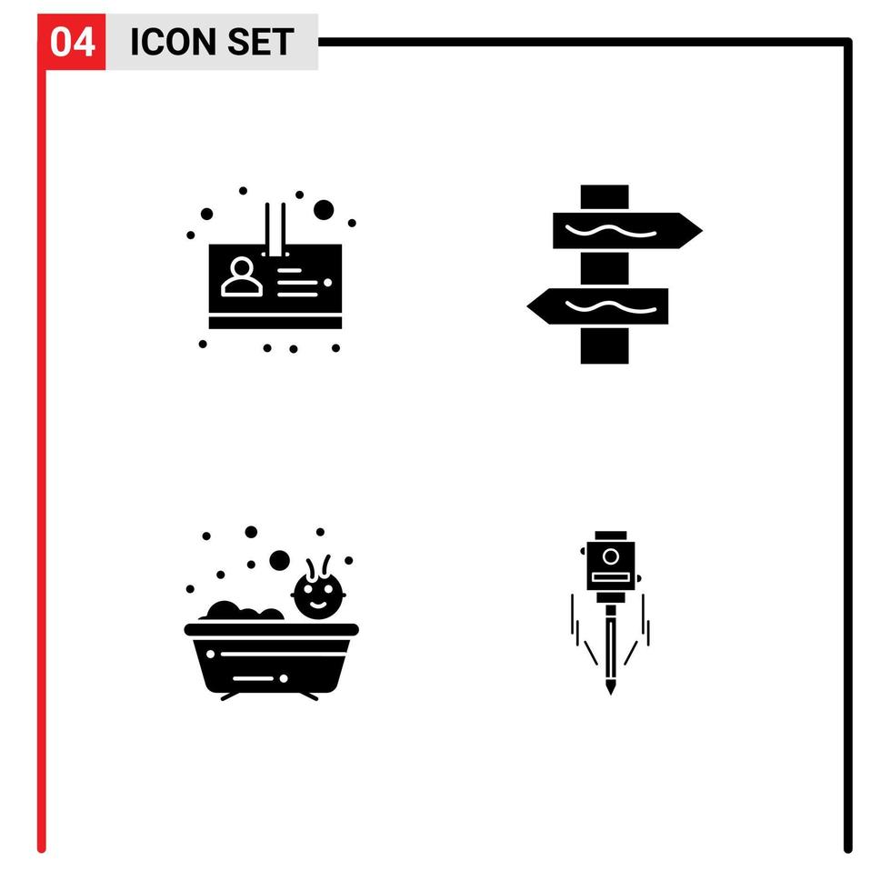 4 glyphes solides vectoriels thématiques et symboles modifiables de l'indice de douche des employés bâtiment bébé éléments de conception vectoriels modifiables vecteur