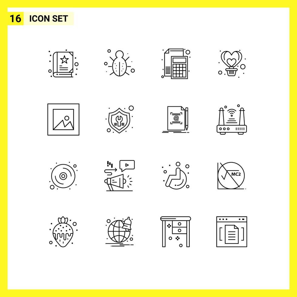 aperçu de l'interface mobile ensemble de 16 pictogrammes d'éléments de conception vectoriels modifiables en papier de ballon de comptabilité de vol vecteur