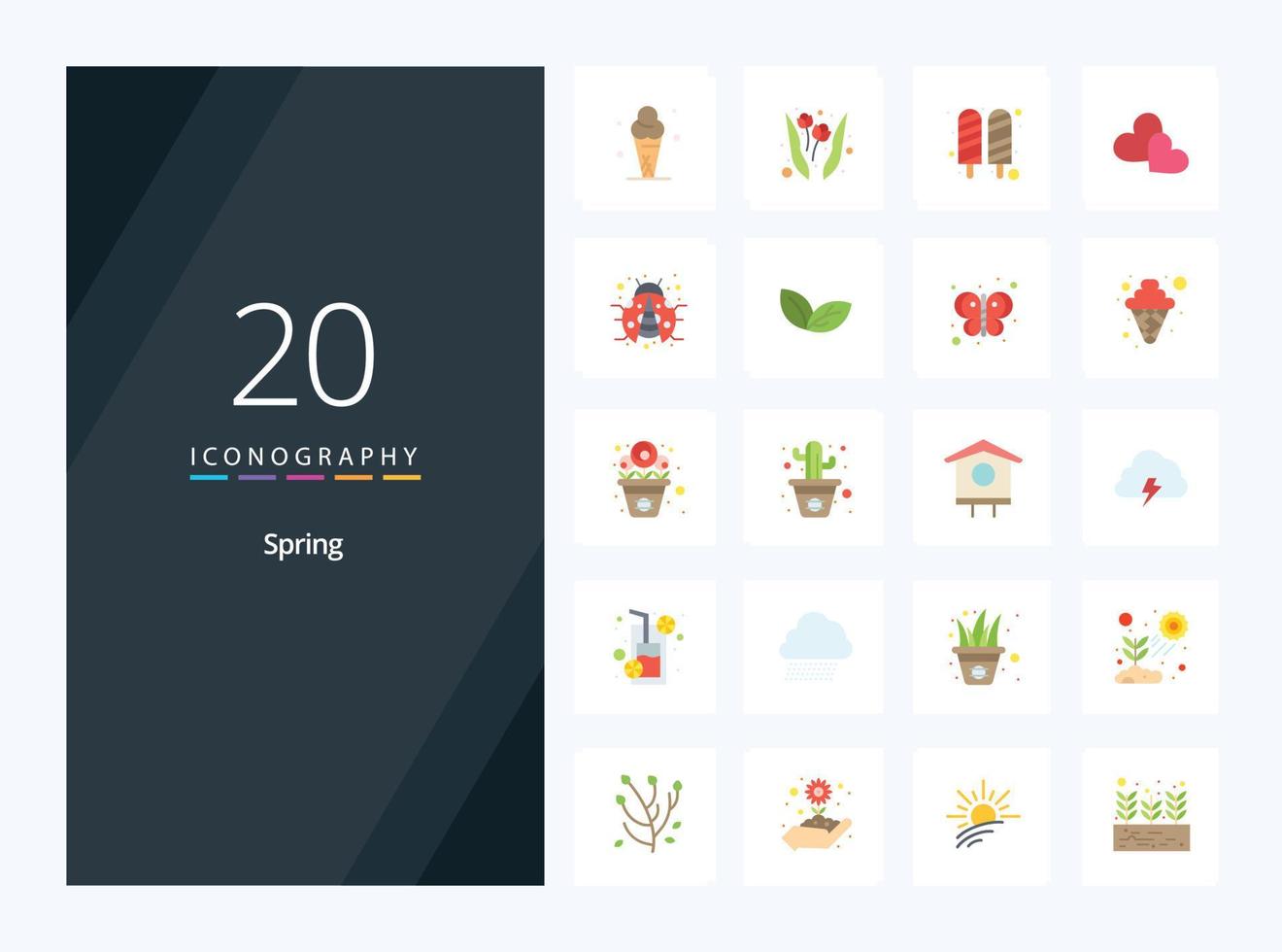 20 icône de couleur plate de printemps pour la présentation vecteur