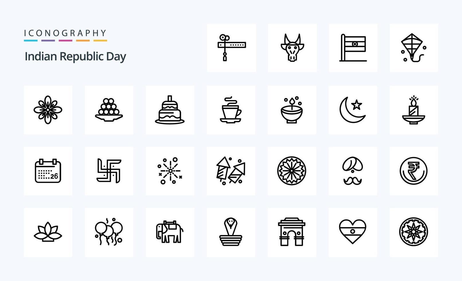 25 pack d'icônes de la ligne du jour de la république indienne vecteur