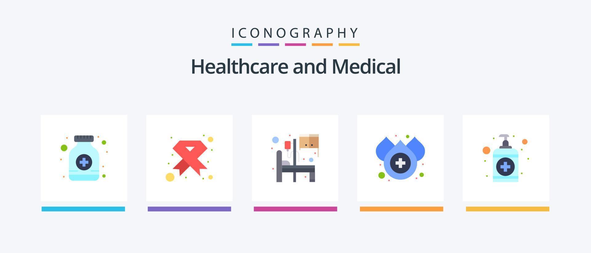 pack d'icônes médical plat 5 comprenant du savon. l'eau. ruban. laissez tomber. salle. conception d'icônes créatives vecteur