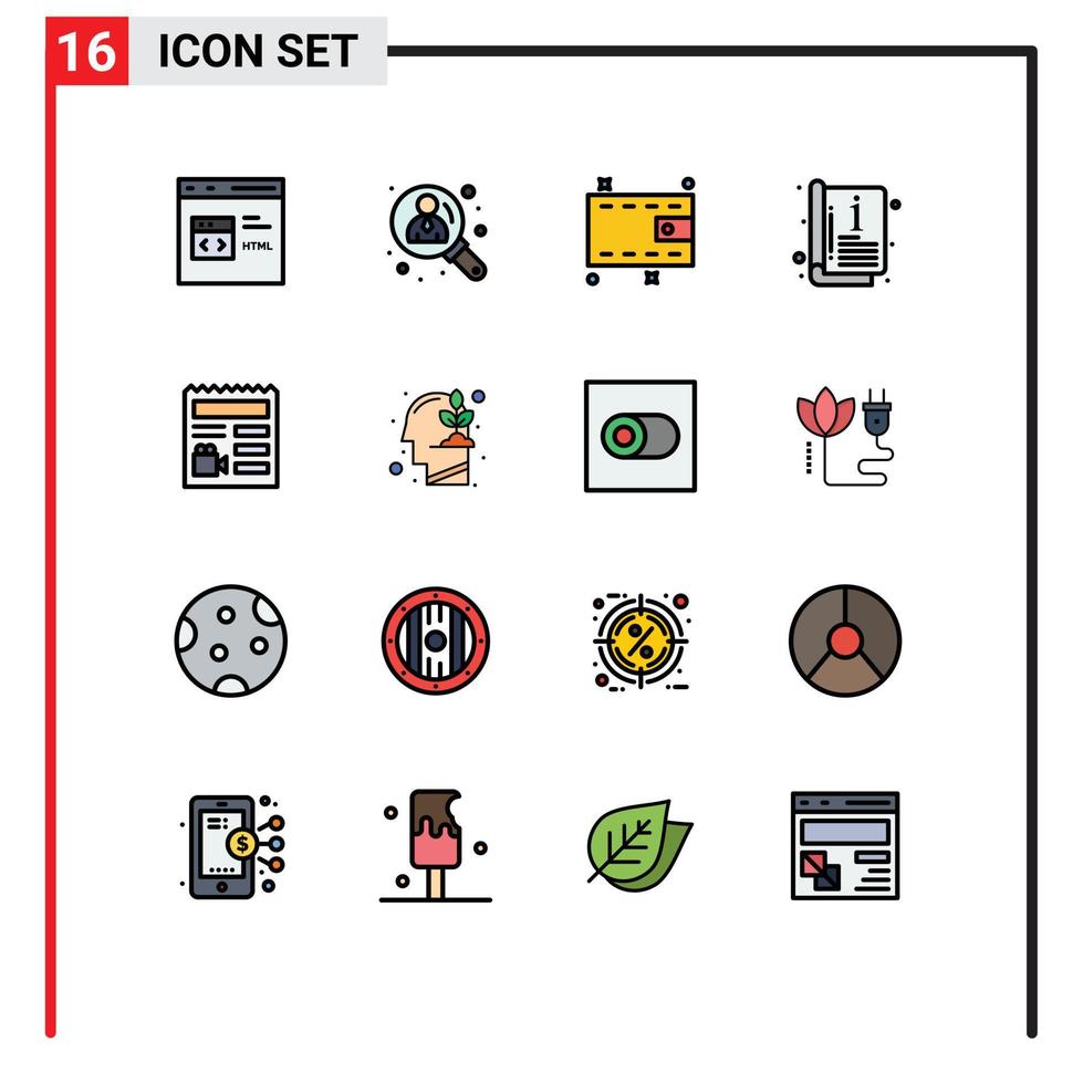 pack de 16 lignes modernes remplies de couleurs plates signes et symboles pour les supports d'impression Web tels que la recherche de modèles de base catalogue de couverture éléments de conception vectoriels créatifs modifiables vecteur