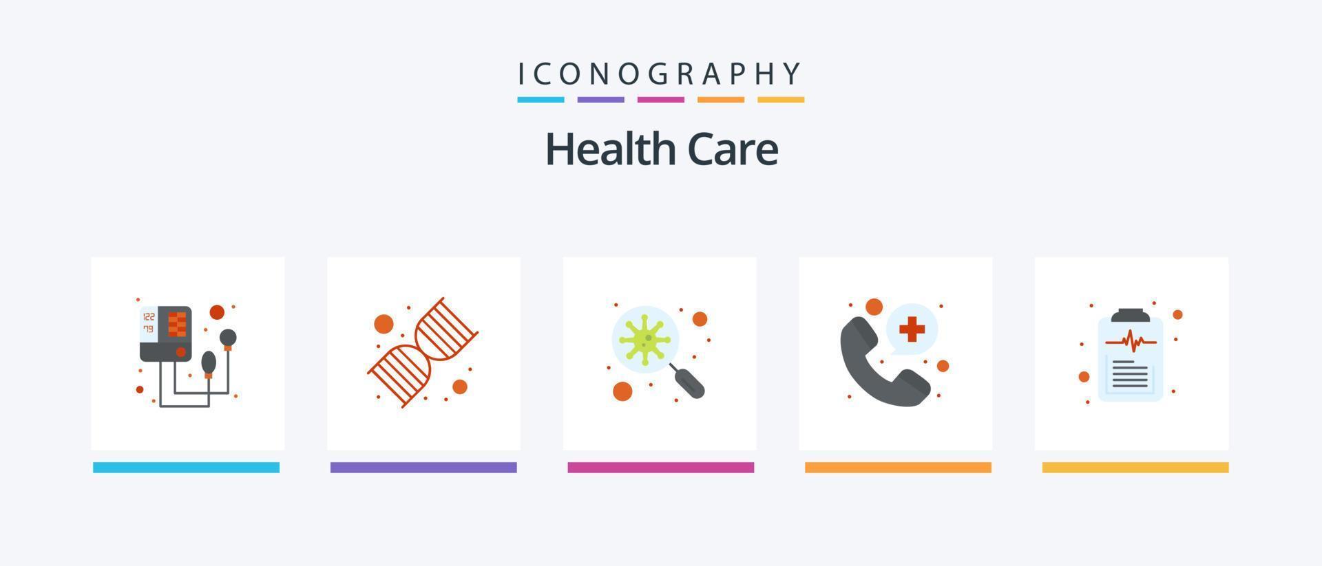 pack d'icônes plat 5 de soins de santé, y compris le document. bactéries. hôpital. appel. conception d'icônes créatives vecteur
