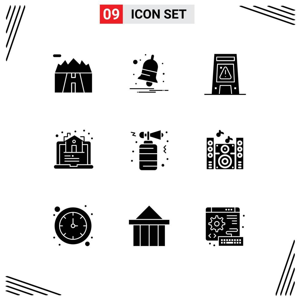 9 concept de glyphe solide pour les sites Web mobiles et les applications klaxon maison au sol réel éléments de conception vectoriels modifiables humides vecteur