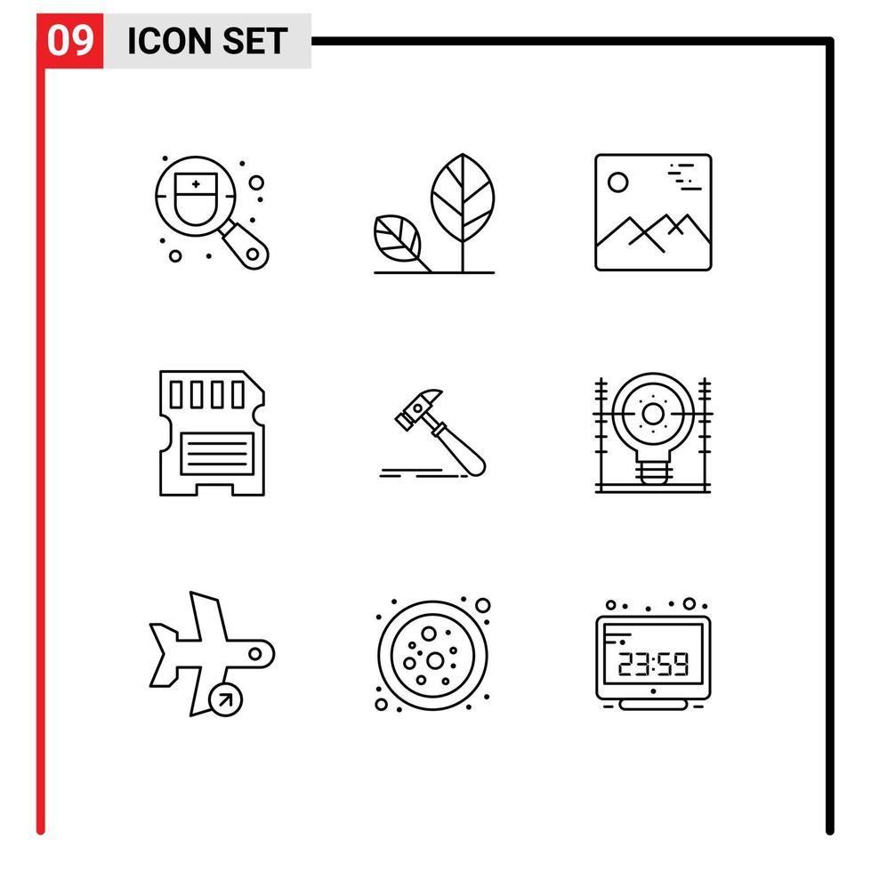 symboles d'icônes universels groupe de 9 contours modernes de marteau mémoire nature matériel canada éléments de conception vectoriels modifiables vecteur