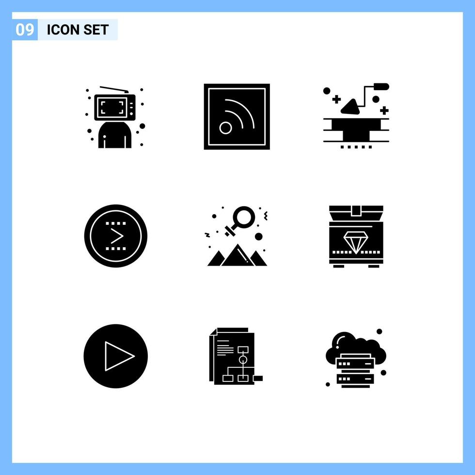 ensemble de 9 glyphes solides vectoriels sur la grille pour la réalisation des éléments de conception vectoriels modifiables de la flèche de l'interface de brique suivante vecteur