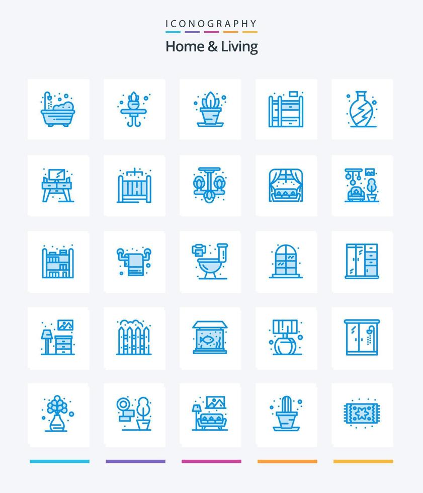 Creative Home and Living 25 pack d'icônes bleues telles que la vie. tableau. lit superposé. écran. domicile vecteur