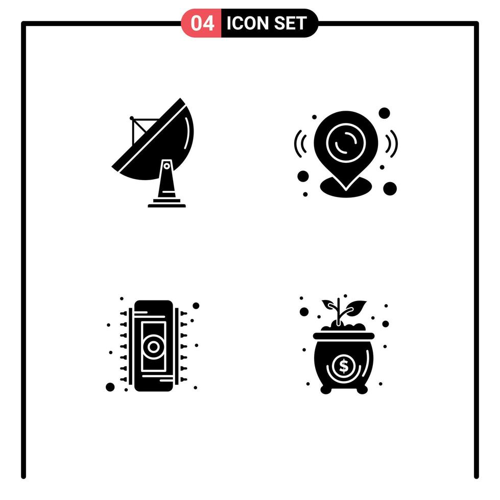 groupe de glyphes solides modernes définis pour les éléments de conception vectoriels modifiables de mémoire de carte spatiale de puce satellite vecteur