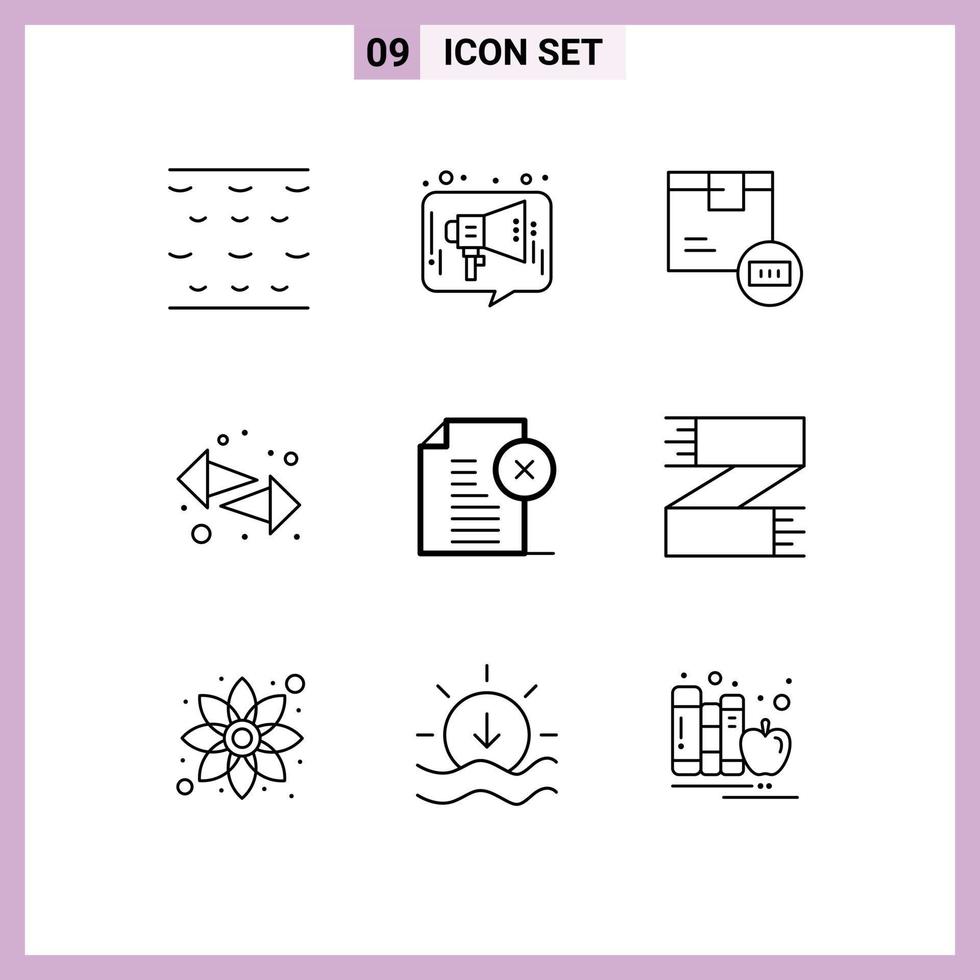 symboles d'icônes universels groupe de 9 contours modernes de supprimer les éléments de conception vectoriels modifiables de la boutique de commutateur de code à barres gauche vecteur