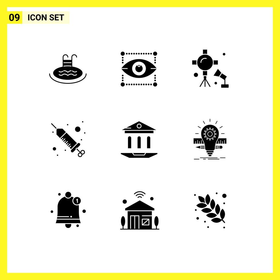 interface mobile ensemble de glyphes solides de 9 pictogrammes de studio d'injection d'éclairage de procédure internet lumières éléments de conception vectoriels modifiables vecteur