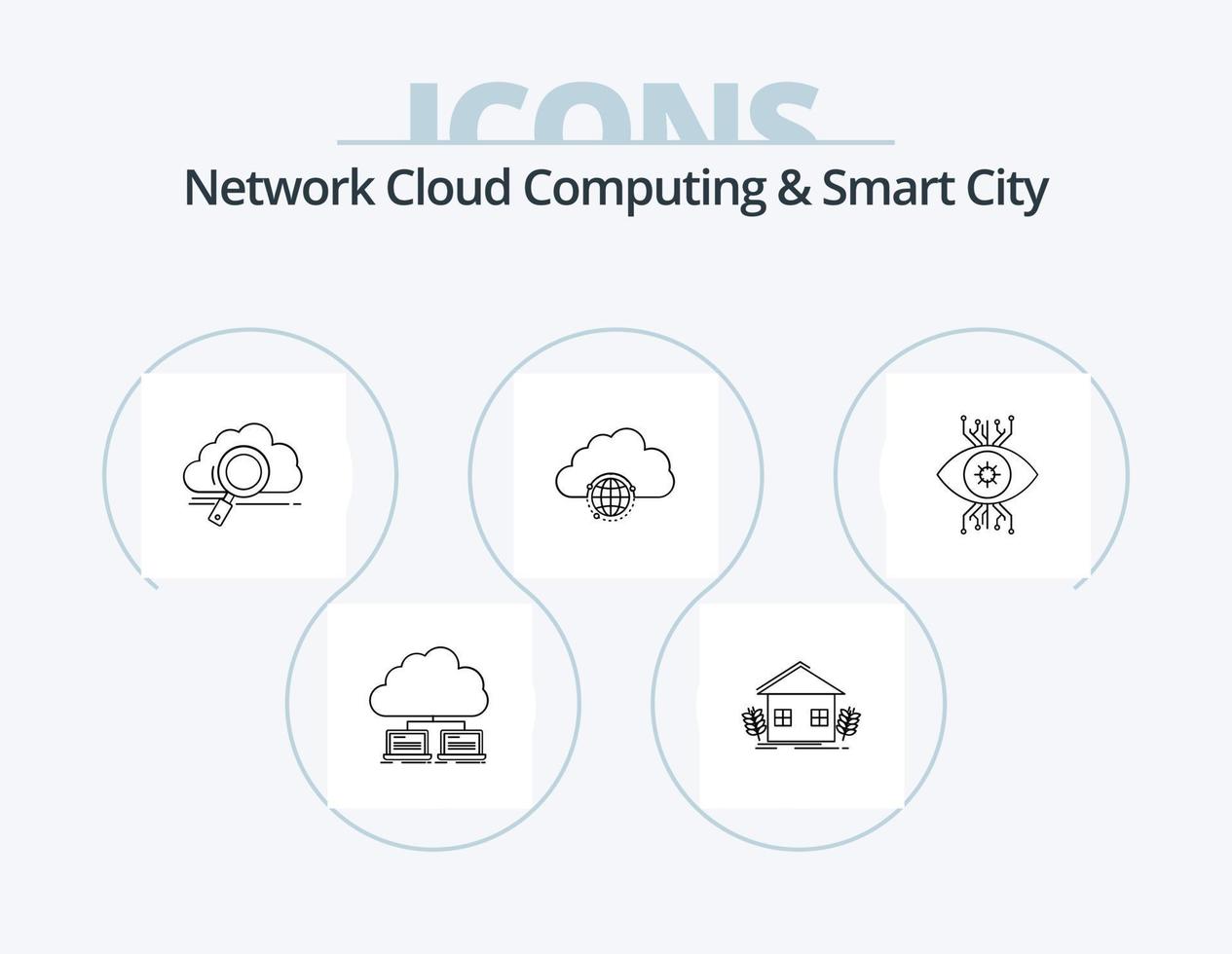 cloud computing réseau et pack d'icônes de ligne de ville intelligente 5 conception d'icônes. informations. moyeu. informations. globe. réseau vecteur