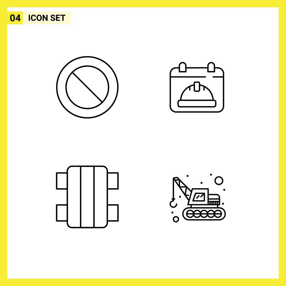 symboles d'icônes universelles groupe de 4 couleurs plates de ligne de remplissage modernes d'interdiction calendrier de planche à roulettes date excavatrice éléments de conception vectoriels modifiables vecteur