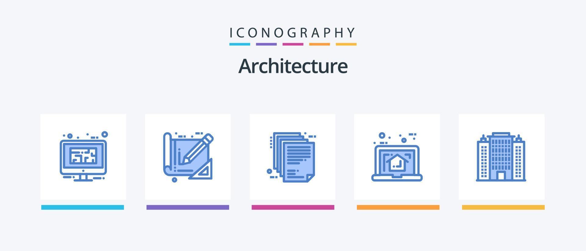 pack d'icônes bleu architecture 5, y compris le plan. maison. construction. domicile. dossier. conception d'icônes créatives vecteur