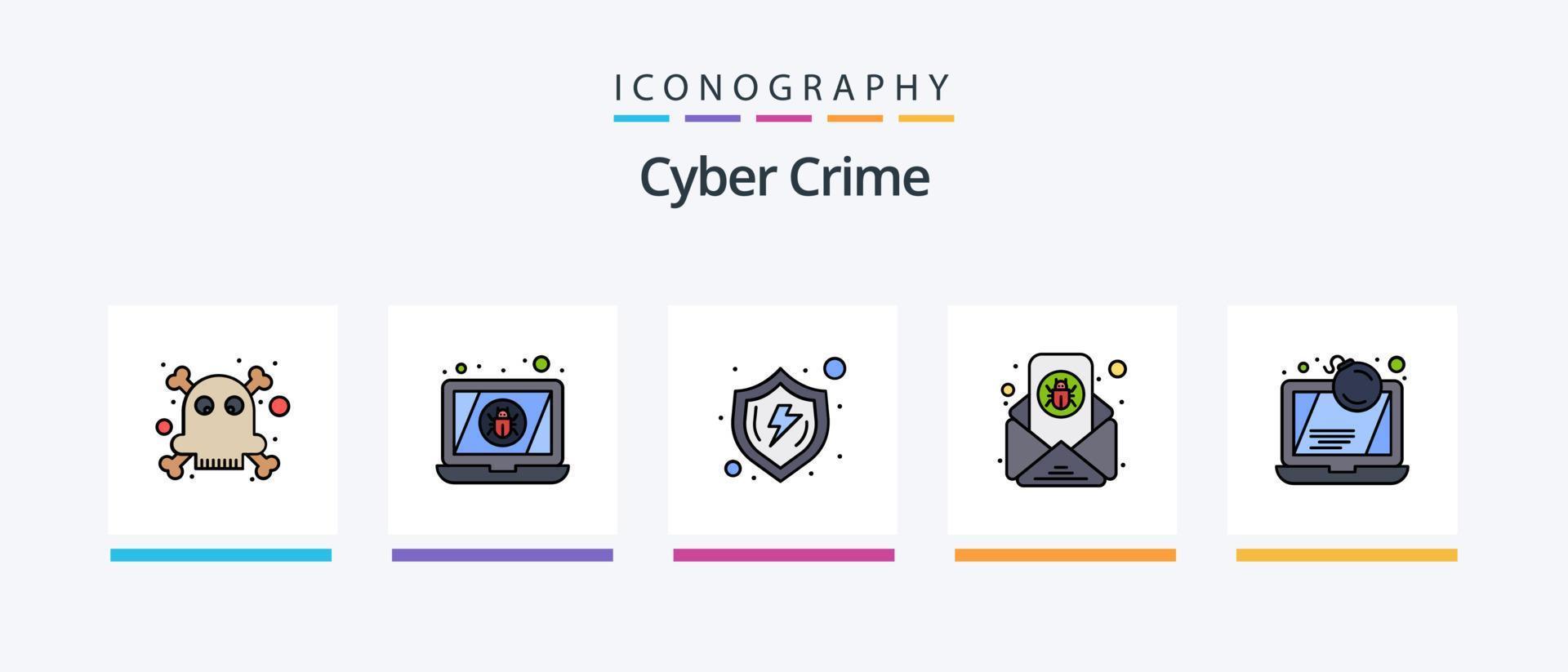 ligne de cybercriminalité remplie de 5 icônes, y compris le virus. stockage. Sécurité. logiciels malveillants. serrure. conception d'icônes créatives vecteur