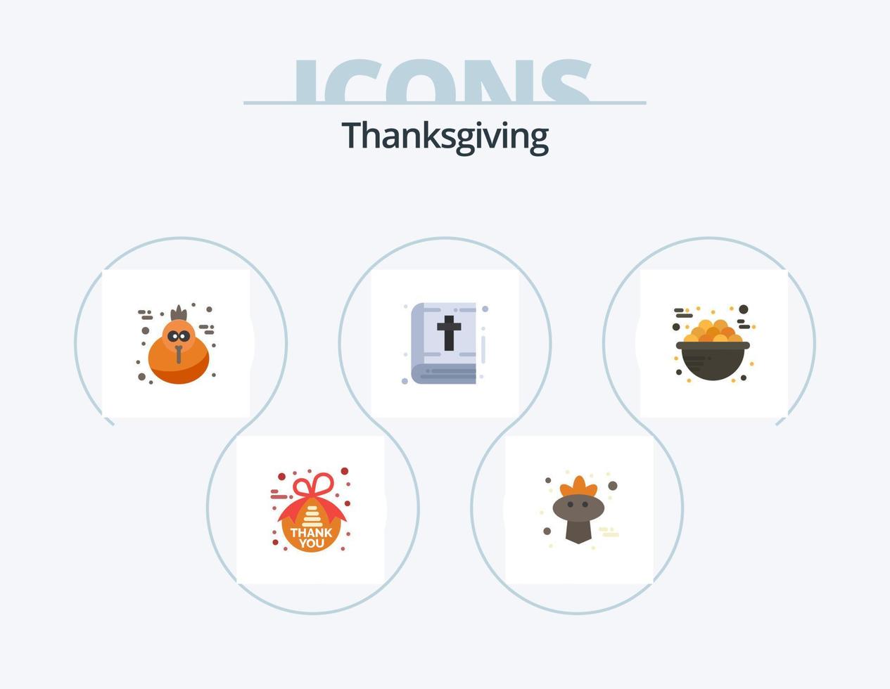 pack d'icônes plates de thanksgiving 5 conception d'icônes. bouillie. bol. vacances. action de grâces. livre vecteur