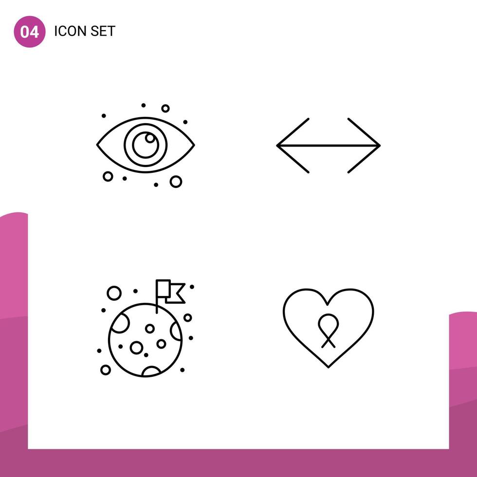 groupe de 4 signes et symboles de couleurs plates remplies pour les éléments de conception vectoriels éditables de la lune web déplacer la planète vecteur