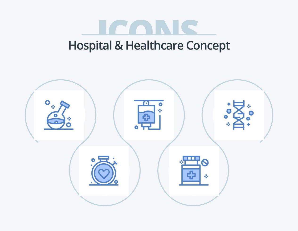 concept d'hôpital et de soins de santé pack d'icônes bleues 5 conception d'icônes. . génétique. médical. gène. chromosome vecteur